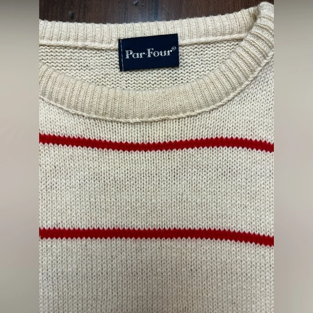 Par Four Sweater Vintage 90’s Deadstock Cream Red Stripes 100% Cotton Golf EUC - Picture 10 of 15